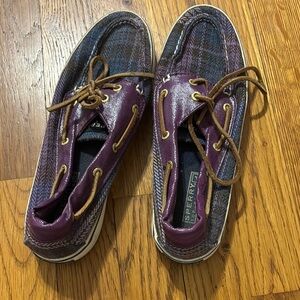 Sperry Purple and Brown Plaid Boat Shoes